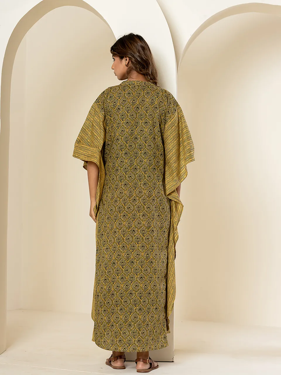 Green mehendi block - 2 piece Pure Cotton Kaftan Set