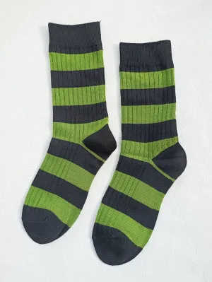 Green Striped Pattern Crew Socks for Women Cute Socks Novelty Socks Fun Socks