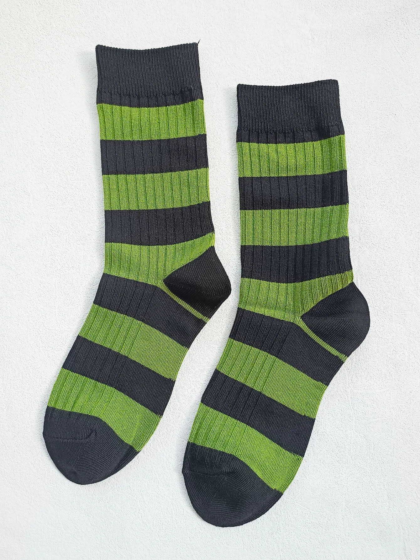 Green Striped Pattern Crew Socks for Women Cute Socks Novelty Socks Fun Socks