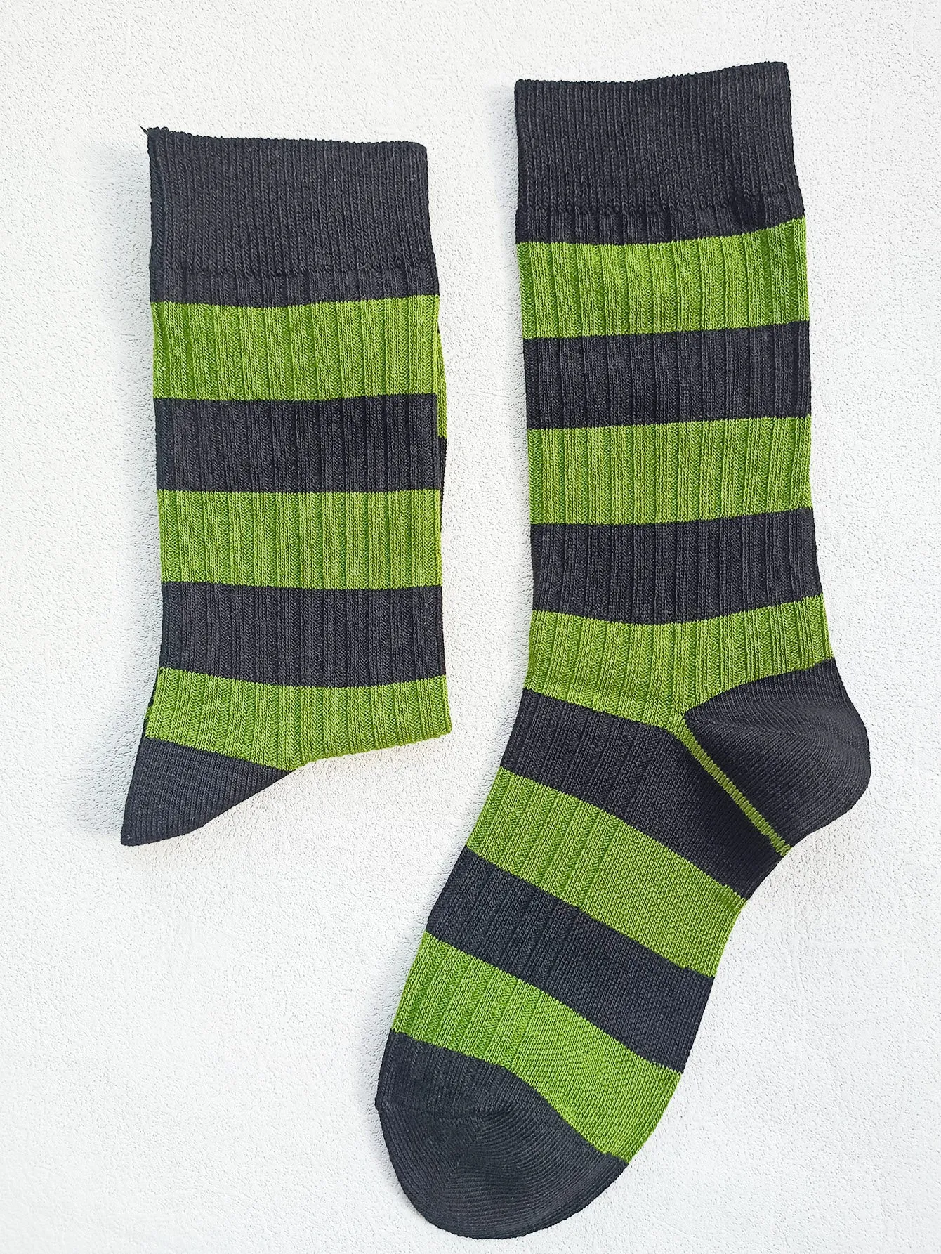 Green Striped Pattern Crew Socks for Women Cute Socks Novelty Socks Fun Socks