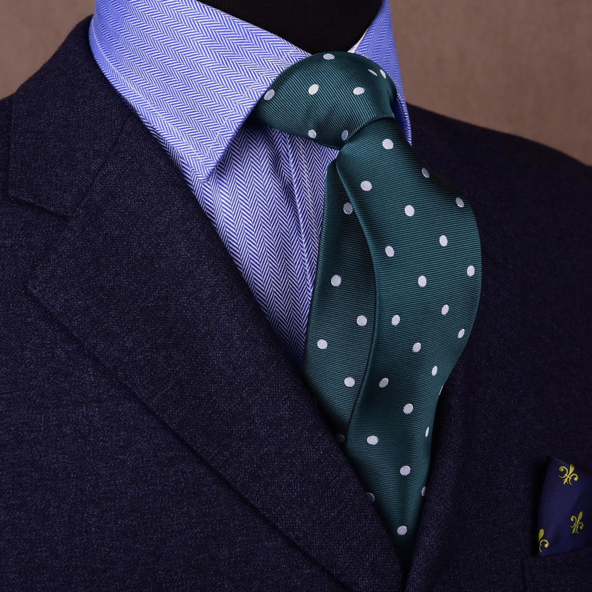 Green Teal Luxury Polka Dots Skinny Woven Tie 3"
