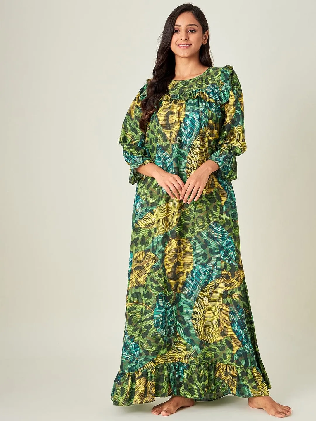 Green Tropica Animal Night dress