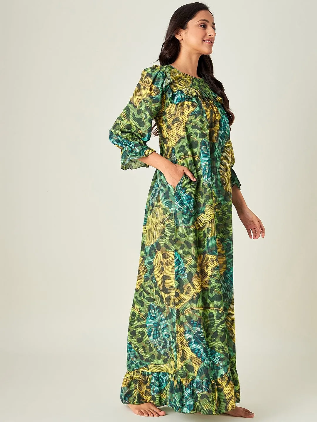Green Tropica Animal Night dress
