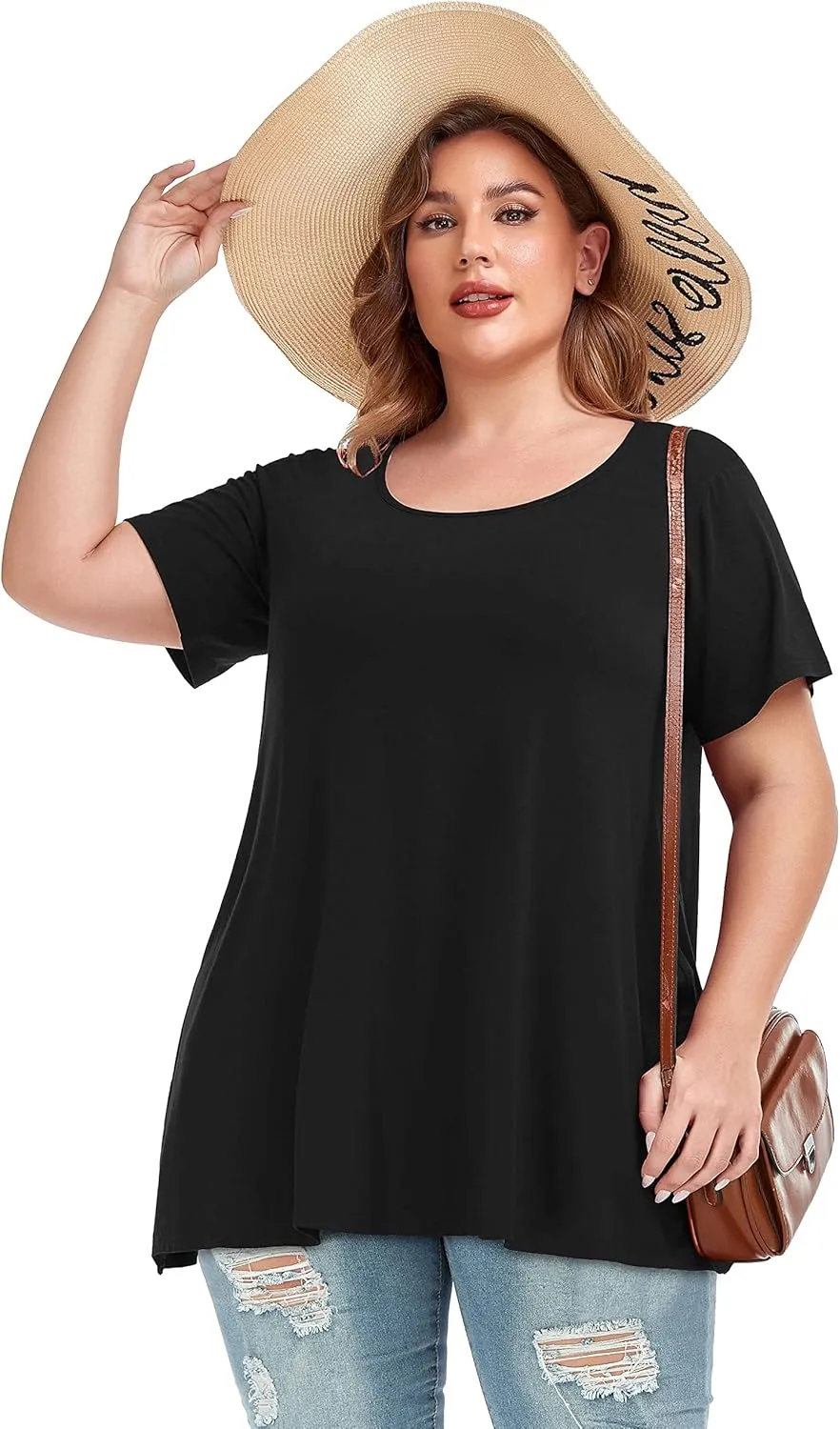 JOELLYUS Plus Size Tops for Women Tunic Floral Casual Short Sleeves T Shirts Flowy Blouses