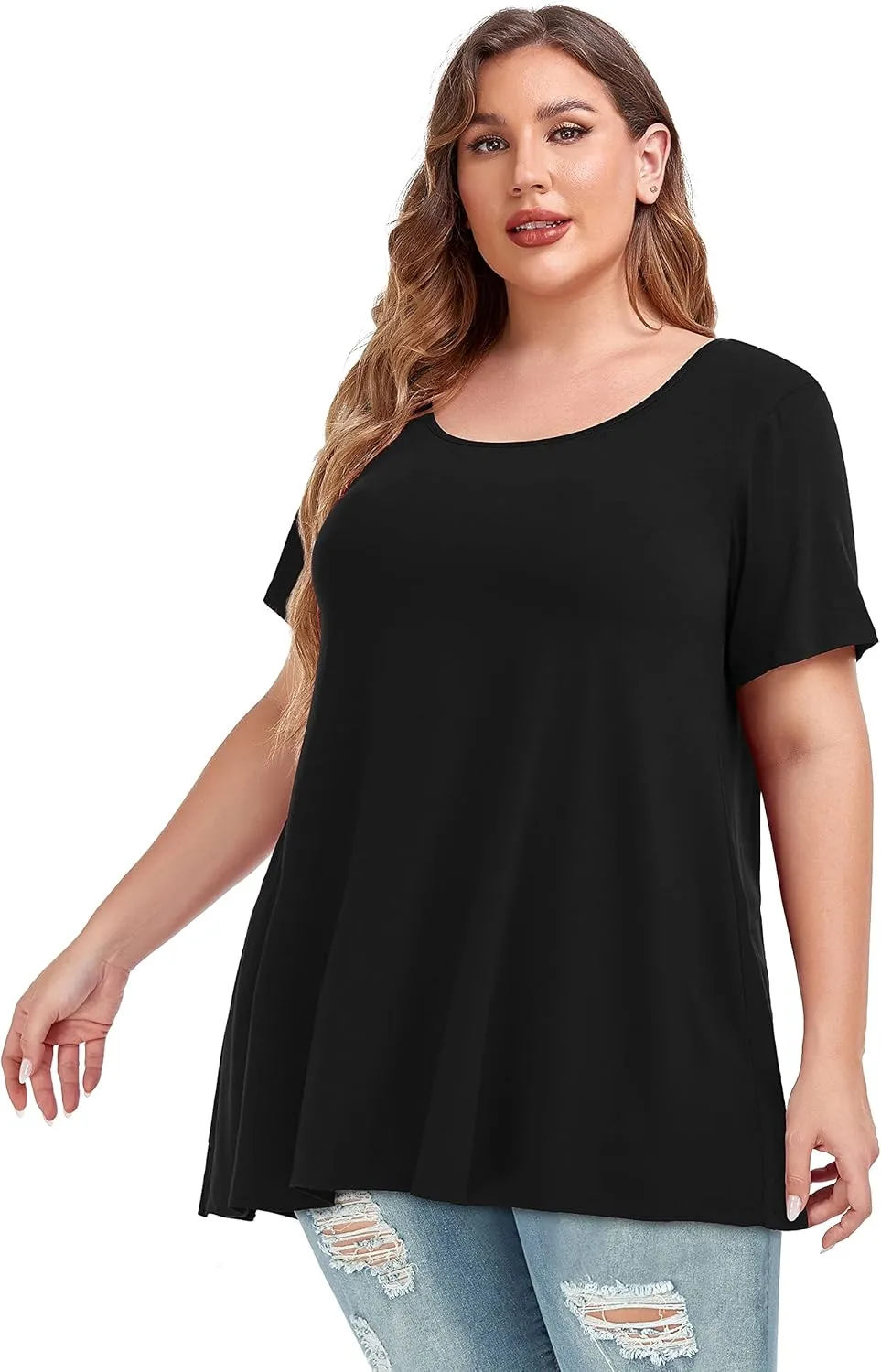 JOELLYUS Plus Size Tops for Women Tunic Floral Casual Short Sleeves T Shirts Flowy Blouses