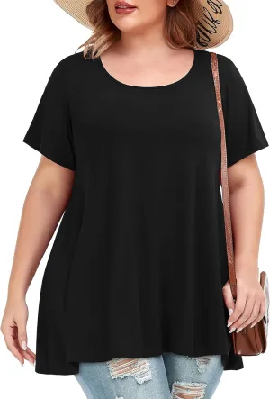 JOELLYUS Plus Size Tops for Women Tunic Floral Casual Short Sleeves T Shirts Flowy Blouses