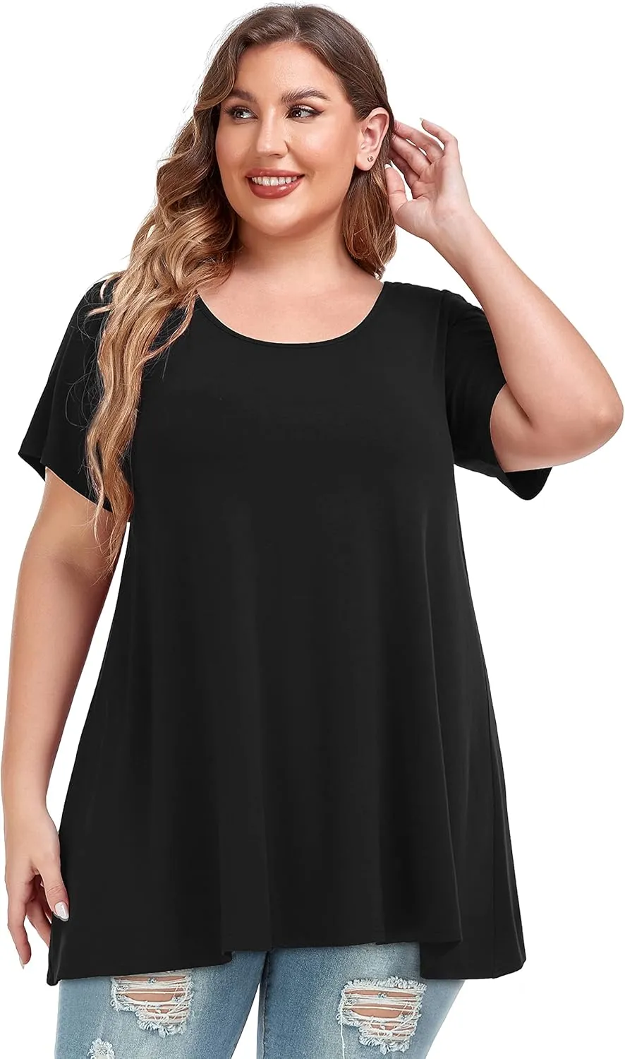 JOELLYUS Plus Size Tops for Women Tunic Floral Casual Short Sleeves T Shirts Flowy Blouses