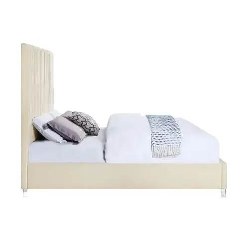 Keira King Bed, Beige Velvet