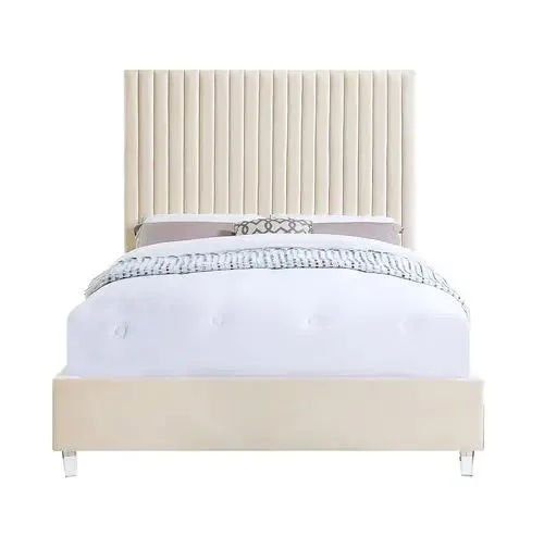 Keira King Bed, Beige Velvet