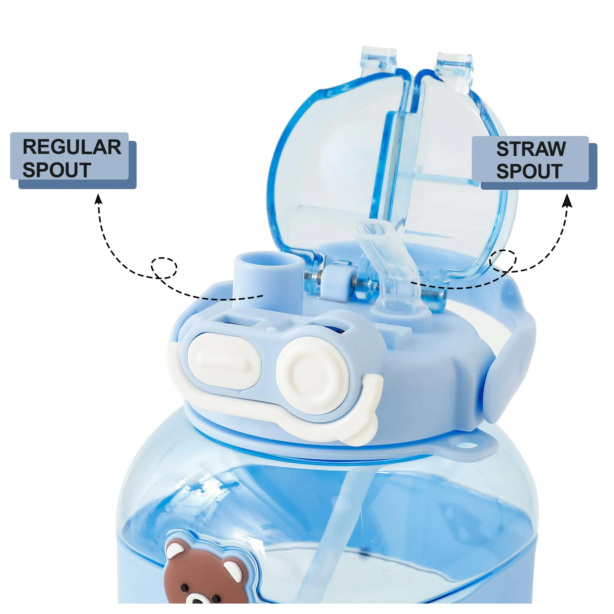 Kuber Industries Kids Pack of 6 Water Bottle With Straw |Cute Teddy Bear Sipper Water Bottle For Kids Boys Girls| Water Bottle with Locking Flip Lid | 1000 ML | Blue | SYZ-7730C
