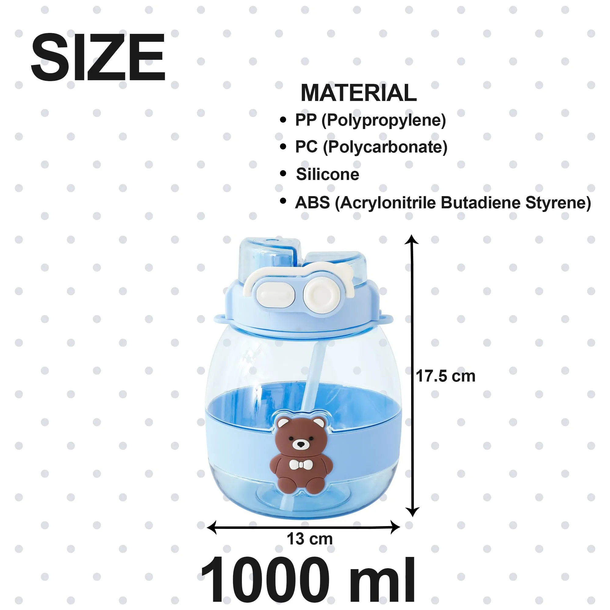 Kuber Industries Kids Pack of 6 Water Bottle With Straw |Cute Teddy Bear Sipper Water Bottle For Kids Boys Girls| Water Bottle with Locking Flip Lid | 1000 ML | Blue | SYZ-7730C