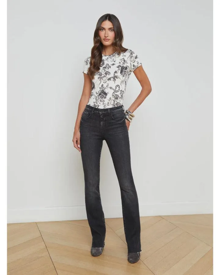 L'Agence Resse Ivory Black Baroque Floral Tee