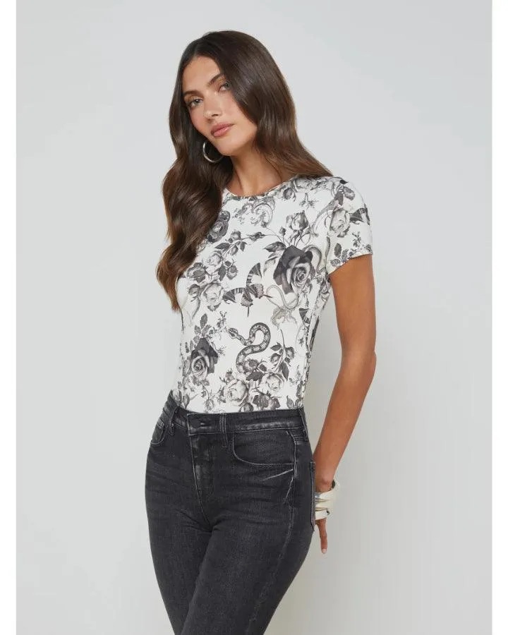 L'Agence Resse Ivory Black Baroque Floral Tee