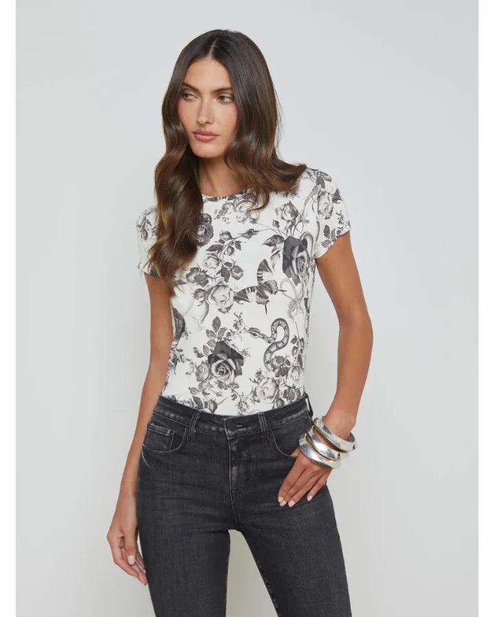 L'Agence Resse Ivory Black Baroque Floral Tee