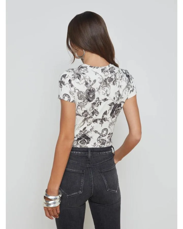 L'Agence Resse Ivory Black Baroque Floral Tee