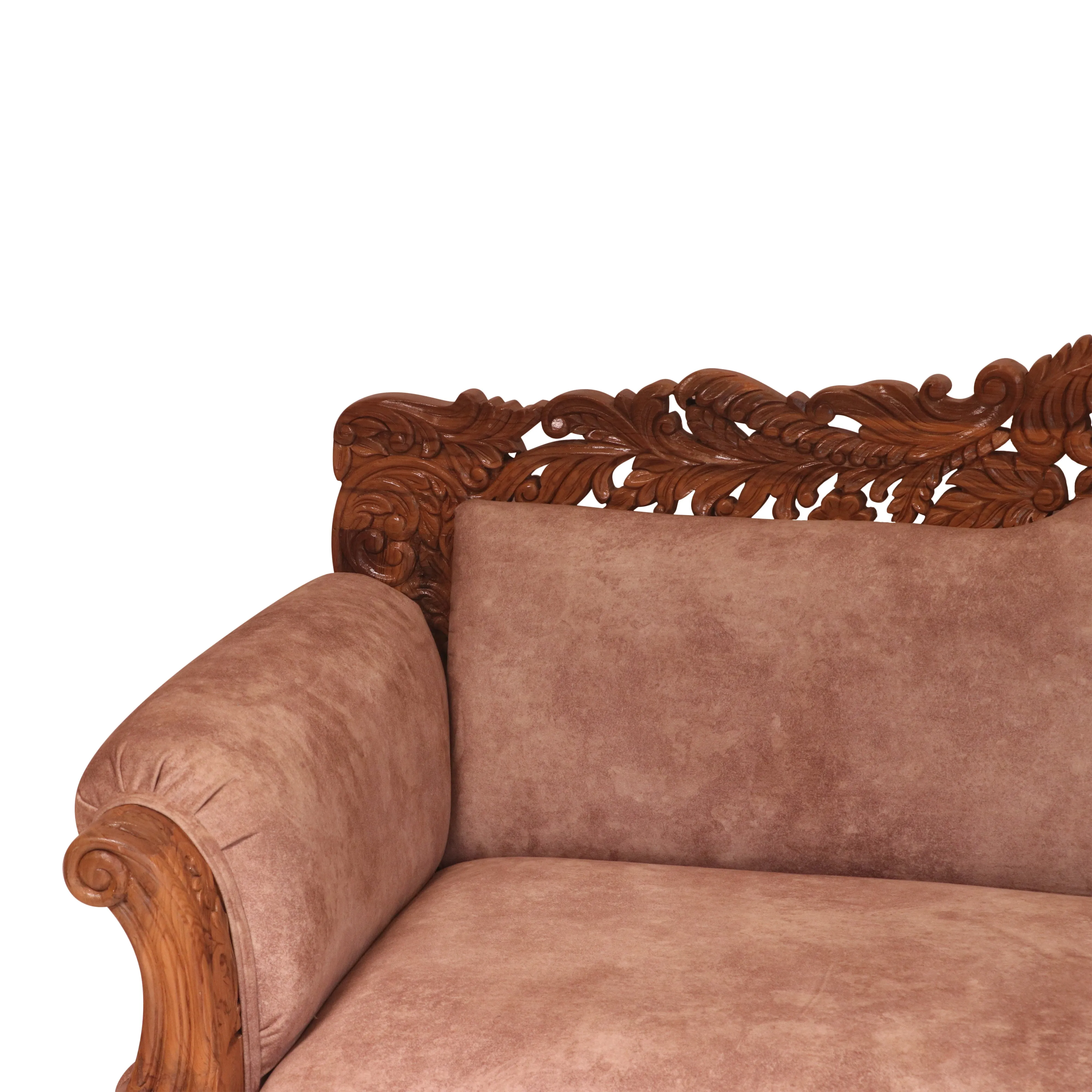 Light finish Royal Carved Teak wood 3 Seater Sofa