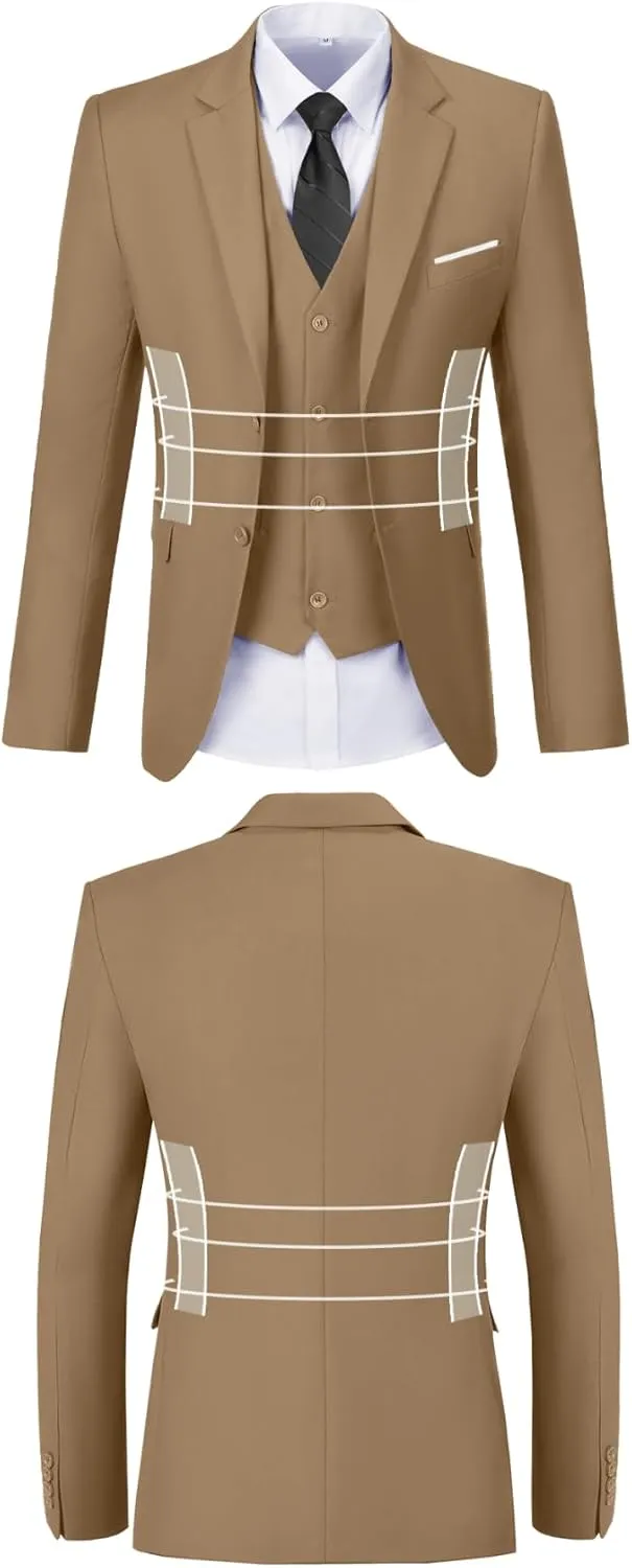 Men Suit 3 Pieces Slim Fit, 2 Buttons Groomsmen Business Jacket Vest Pant Prom Tuxedo with Tie