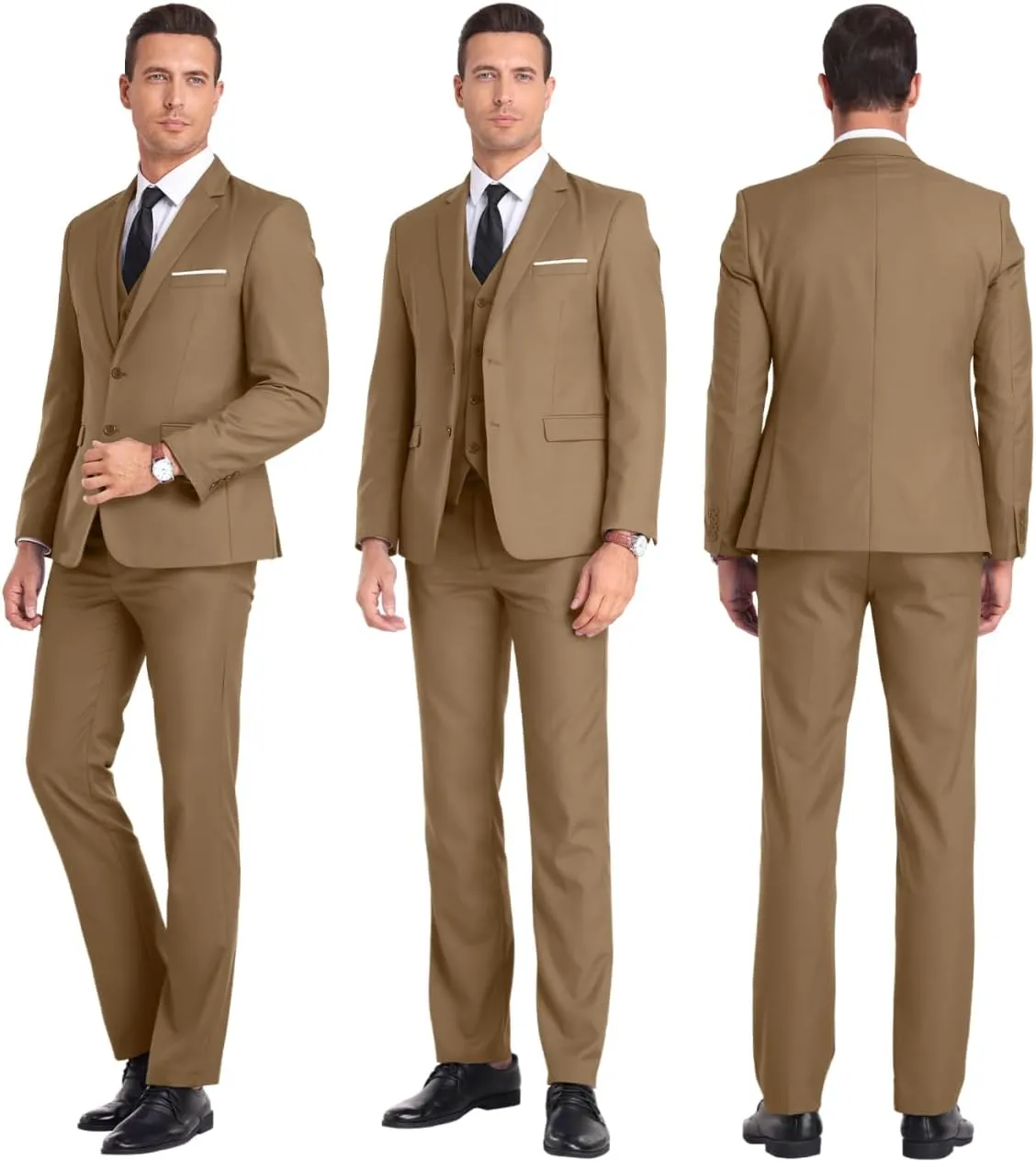 Men Suit 3 Pieces Slim Fit, 2 Buttons Groomsmen Business Jacket Vest Pant Prom Tuxedo with Tie