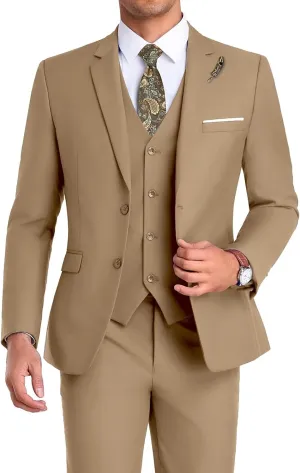 Men Suit 3 Pieces Slim Fit, 2 Buttons Groomsmen Business Jacket Vest Pant Prom Tuxedo with Tie