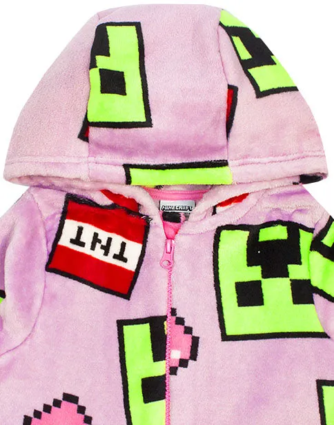 Minecraft Creeper Face & TNT Girls Gaming Loungewear Onesie - Pink