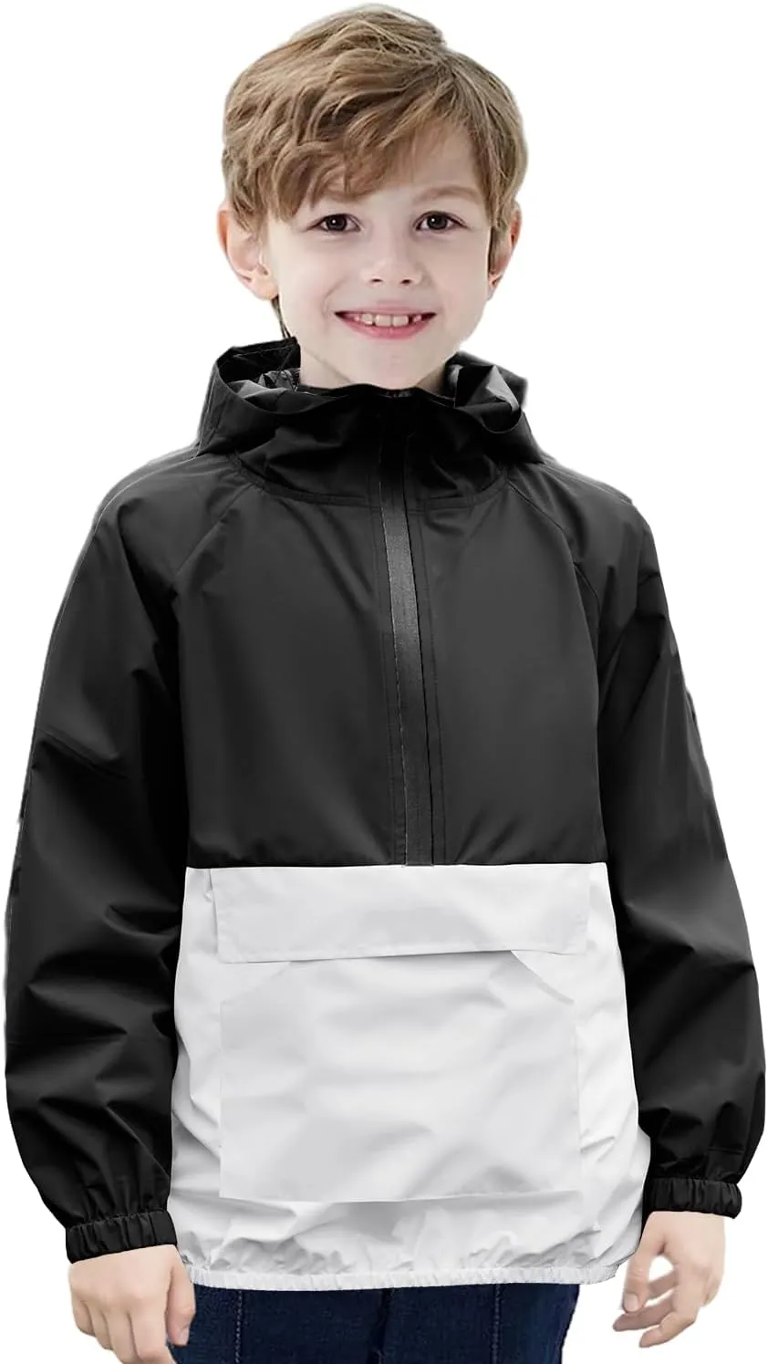 MODAFANS Girls Boys Rain Jacket Lightweight Waterproof Packable Hooded Half zip RainCoats Windbreaker for Outdoor 4-13Year