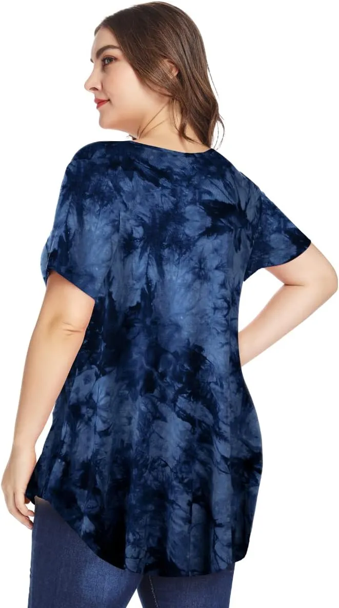MONNURO Plus Size Tops for Women Casual V Neck Summer Short Sleeve T Shirts with Pocket