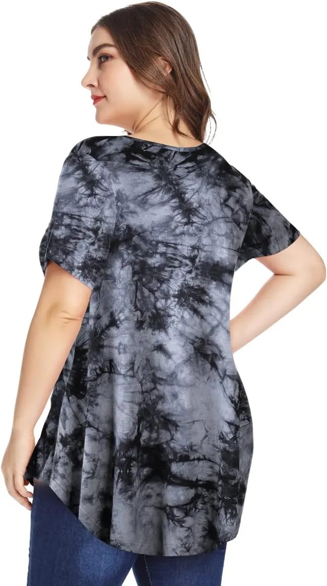 MONNURO Plus Size Tops for Women Casual V Neck Summer Short Sleeve T Shirts with Pocket