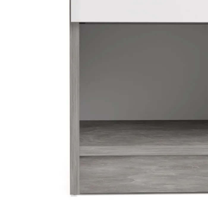 Naia Bedside 1 Drawer 1 Shelf in Concrete and White High Gloss