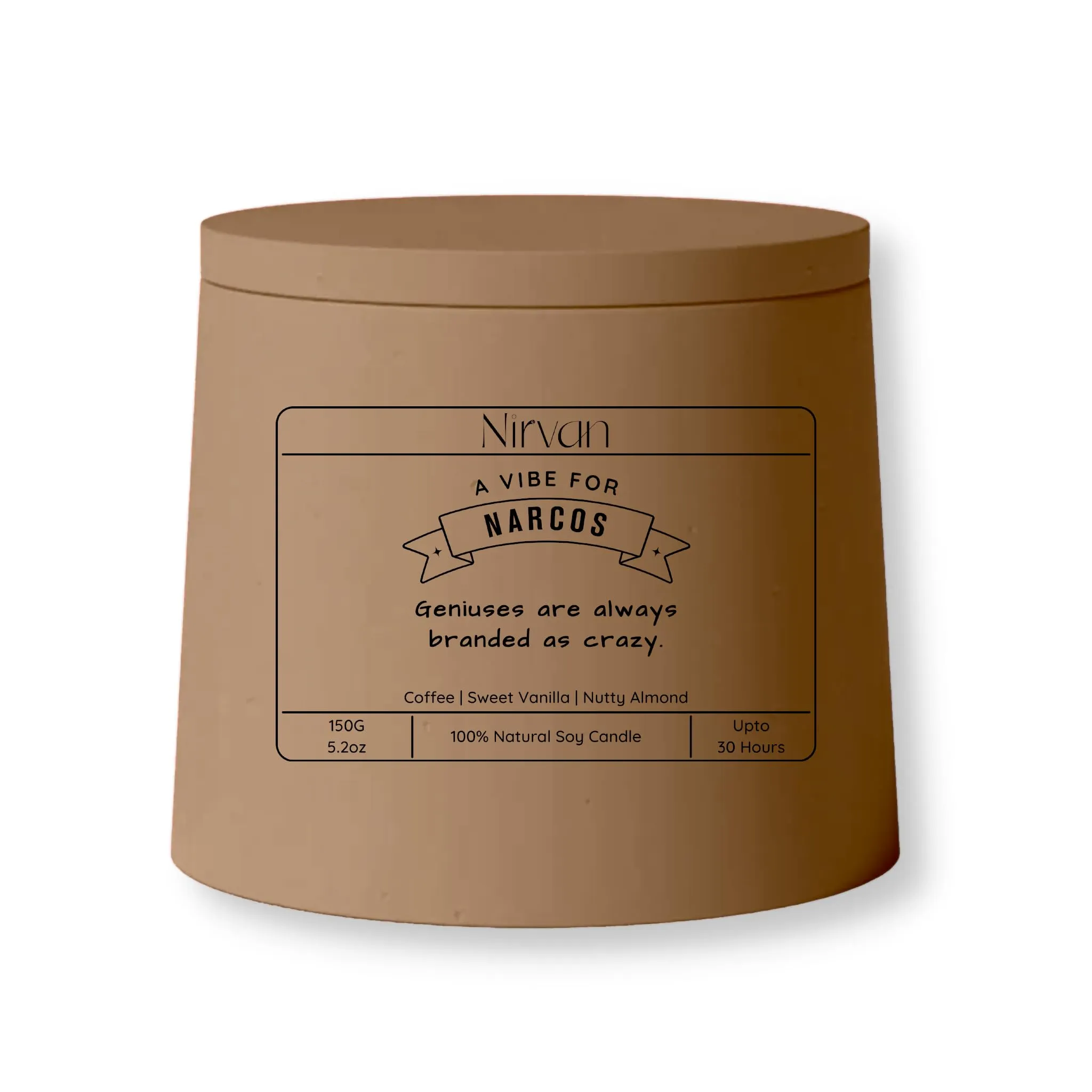 Nirvan Narcos Scented Candle, Aromatic Fragrance of Coffee, Vanilla & Almond, 150gm of Soy Wax, Up to 32 Hours, Eco-Friendly Aesthetic Jar