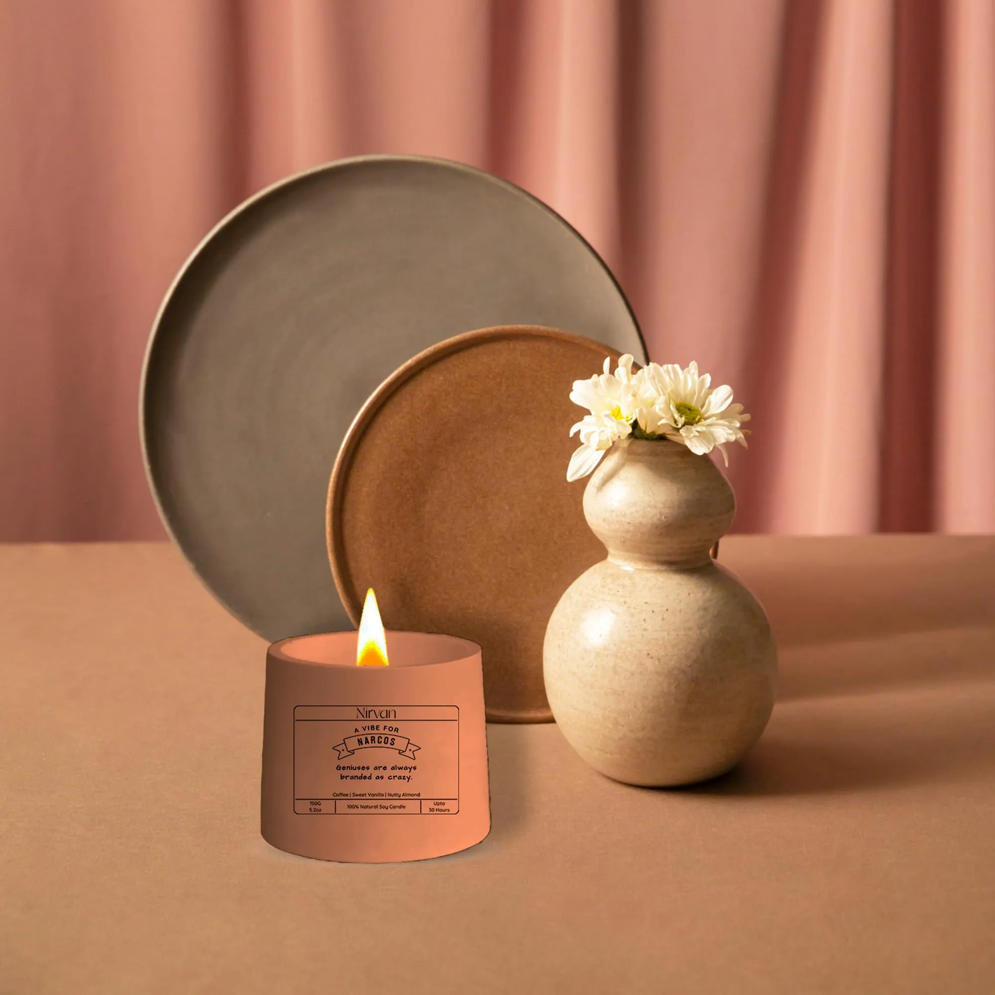 Nirvan Narcos Scented Candle, Aromatic Fragrance of Coffee, Vanilla & Almond, 150gm of Soy Wax, Up to 32 Hours, Eco-Friendly Aesthetic Jar