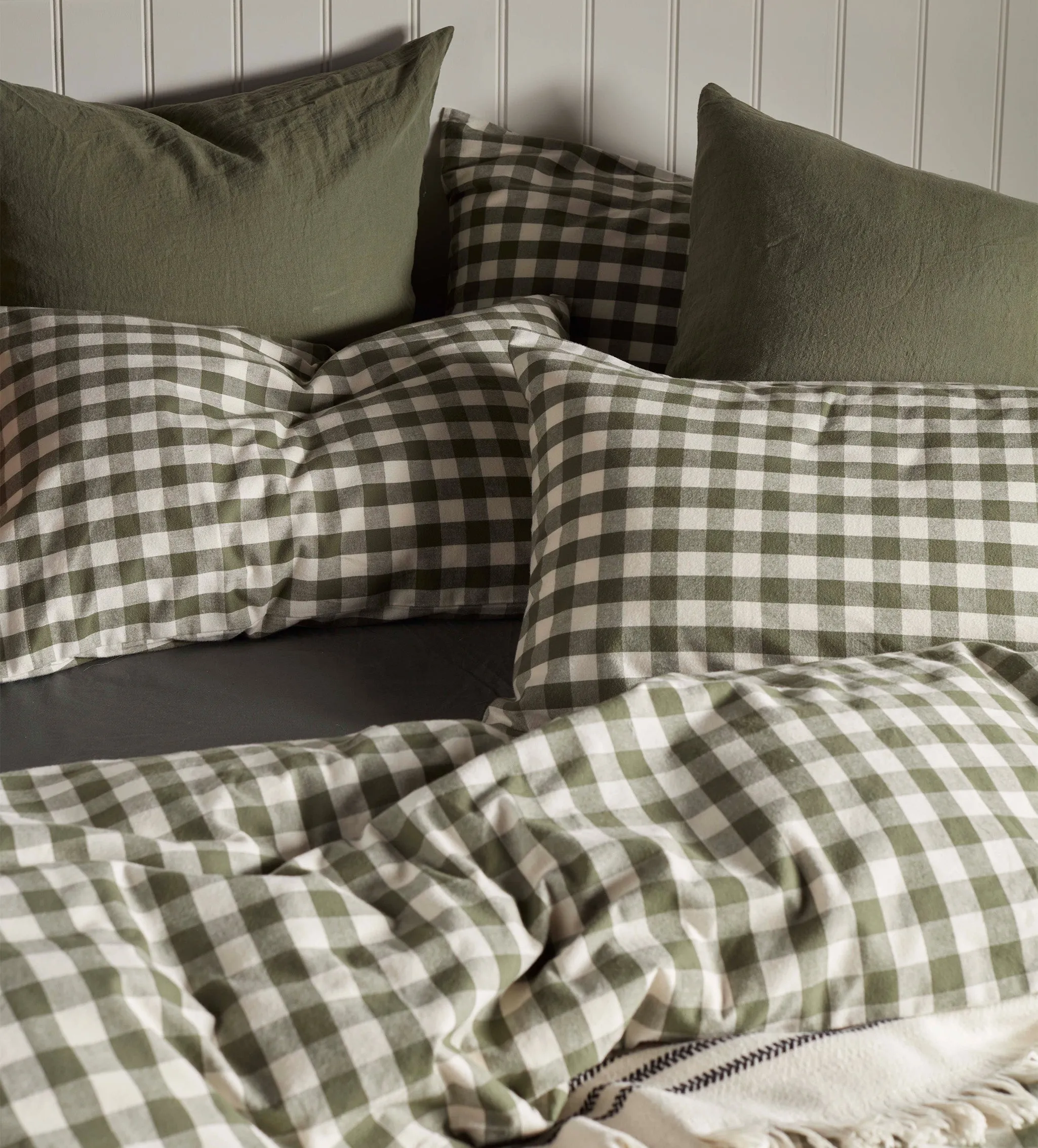 Olive Green Gilbert Gingham Brushed 100% Organic Cotton Duvet Cover