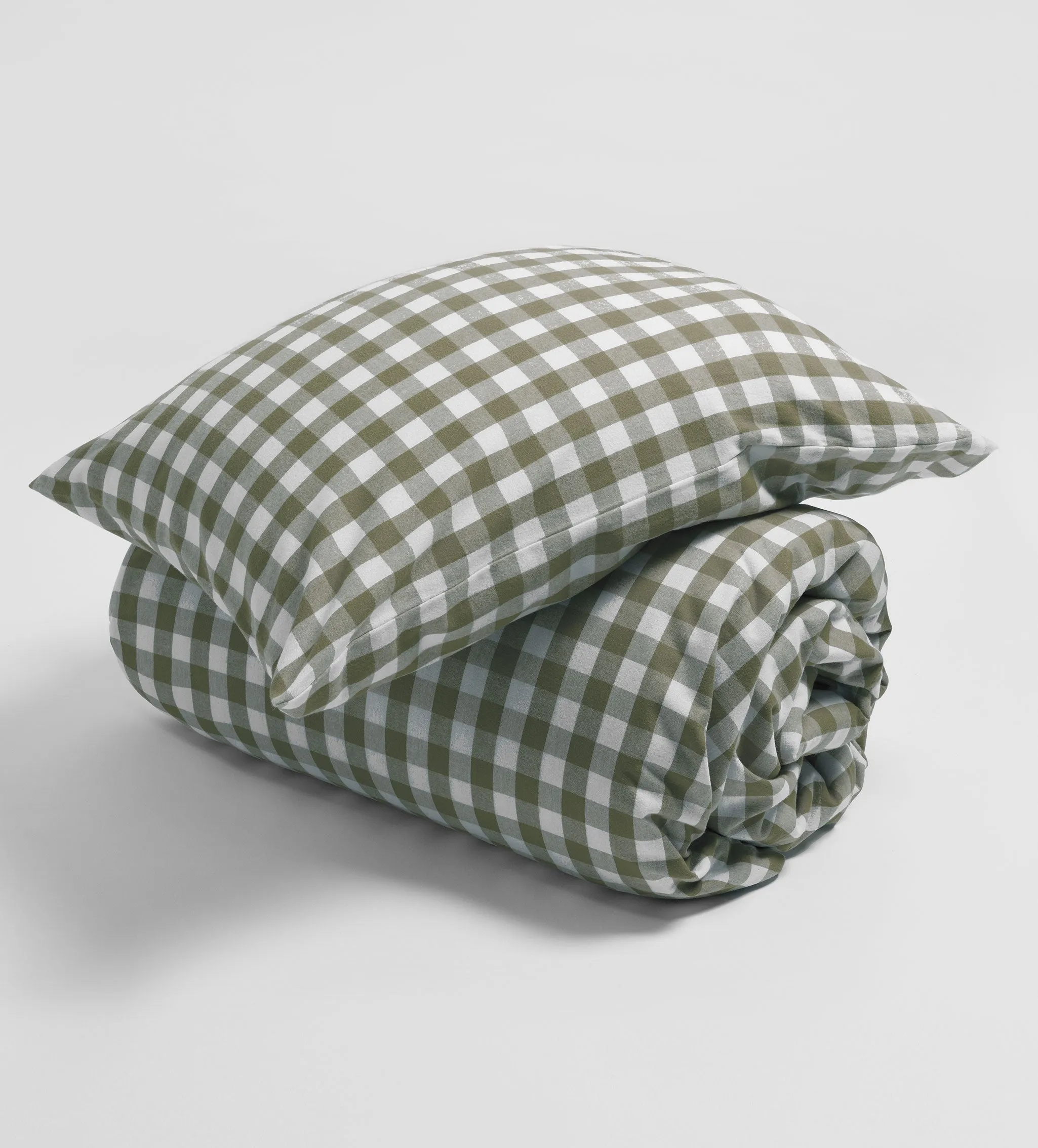 Olive Green Gilbert Gingham Brushed 100% Organic Cotton Duvet Cover