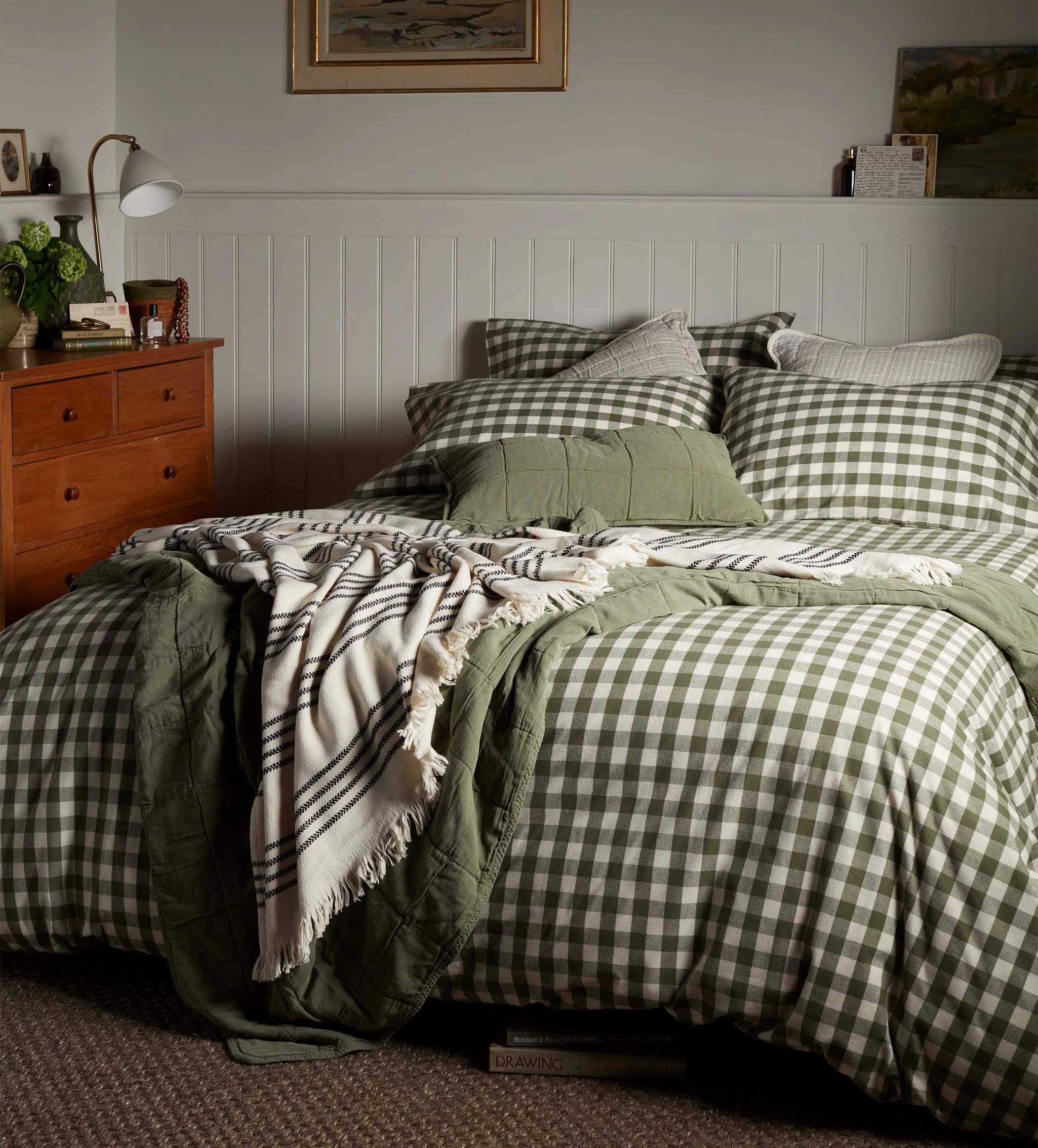 Olive Green Gilbert Gingham Brushed 100% Organic Cotton Duvet Cover