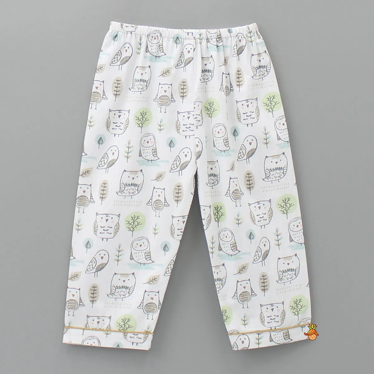 Owl Printed Off White Sleepwear
