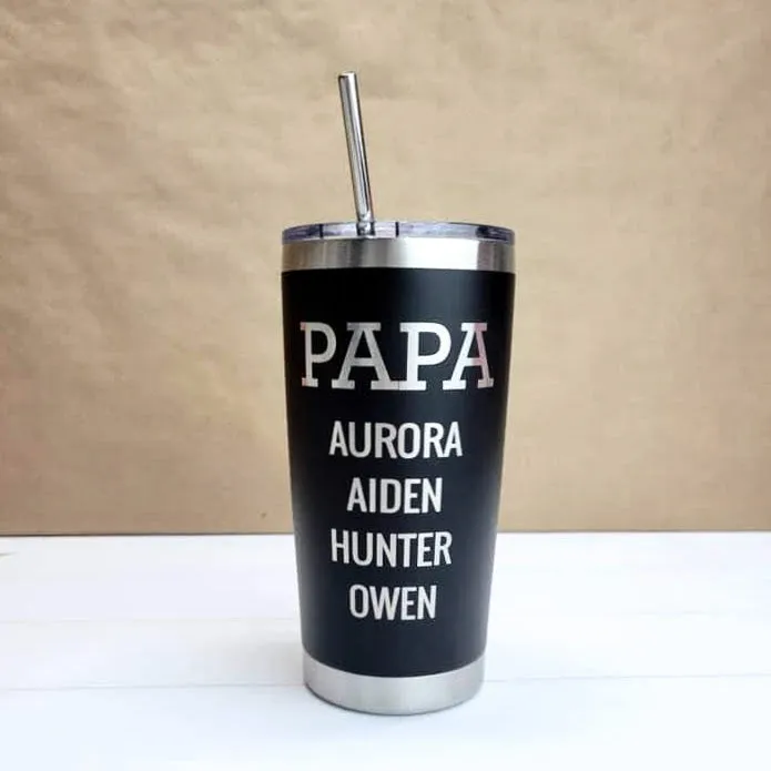 PAPA with Grandkids Names Engraved Tumbler - Dad with Kids Names