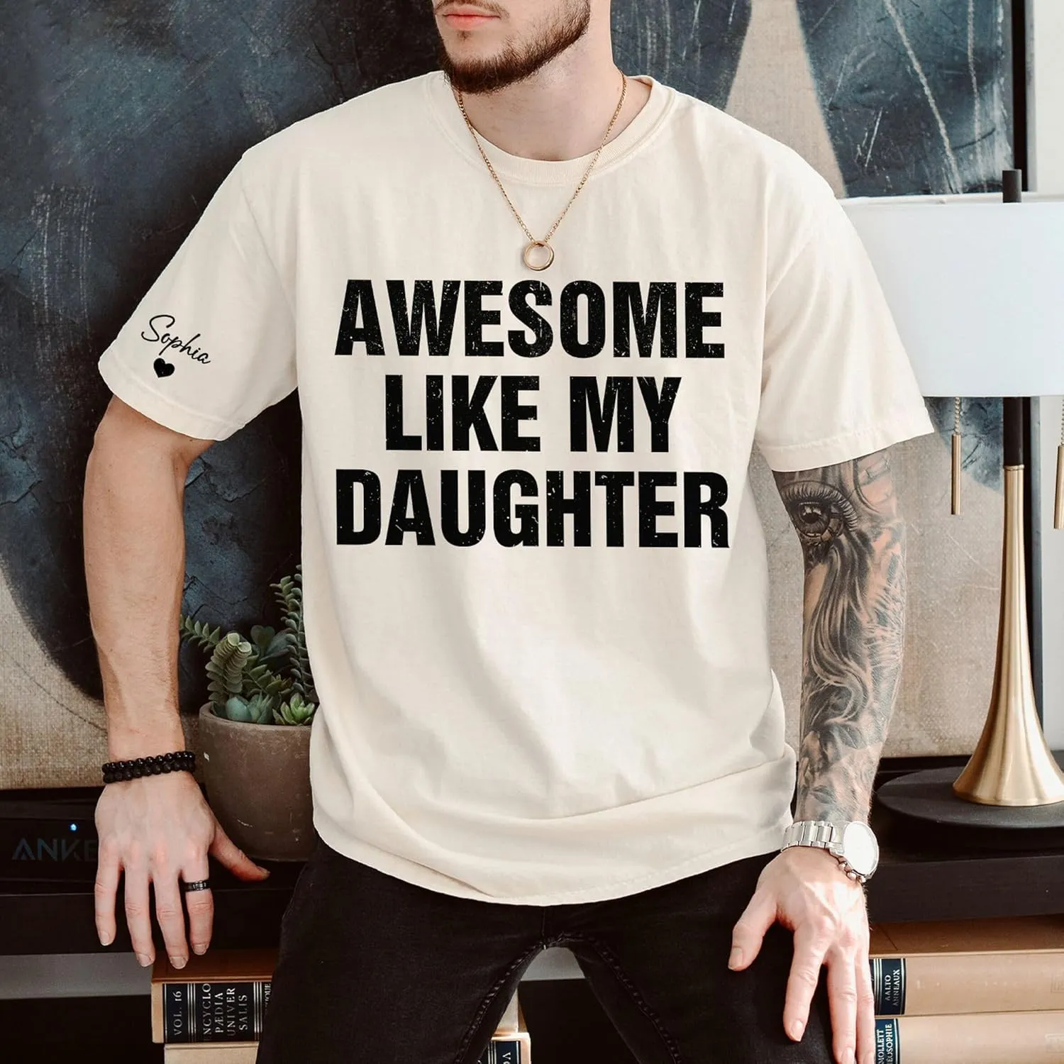 Personalized Dad Shirt, Custom Dad with Kids Names On Sleeve Tshirt, Est Date Daddy T Shirt