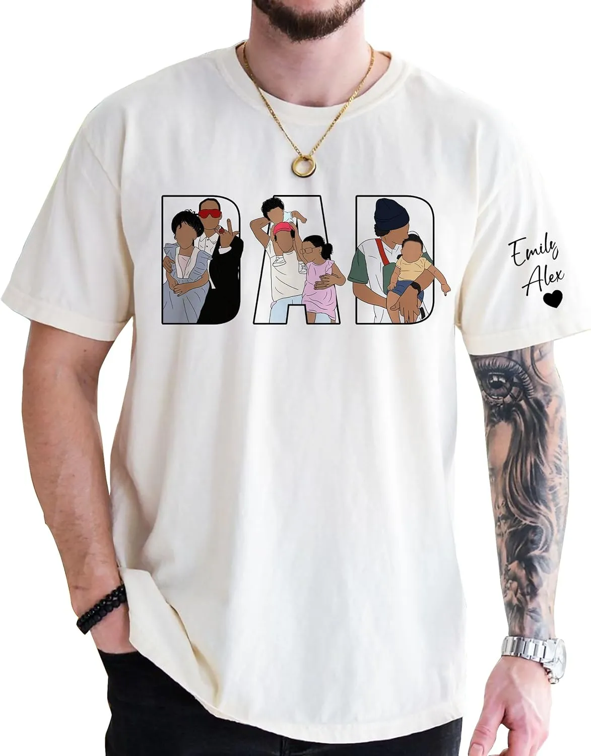 Personalized Dad Shirt, Custom Dad with Kids Names On Sleeve Tshirt, Est Date Daddy T Shirt