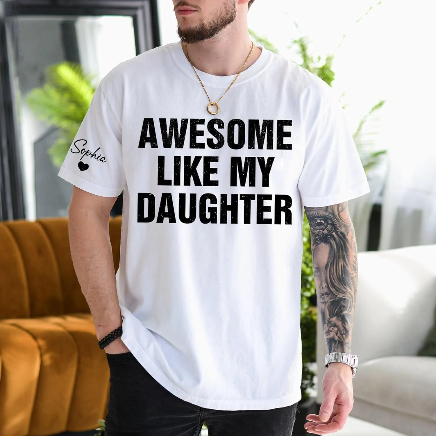 Personalized Dad Shirt, Custom Dad with Kids Names On Sleeve Tshirt, Est Date Daddy T Shirt