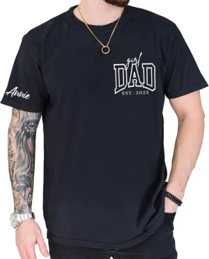 Personalized Dad Shirt, Custom Dad with Kids Names On Sleeve Tshirt, Est Date Daddy T Shirt
