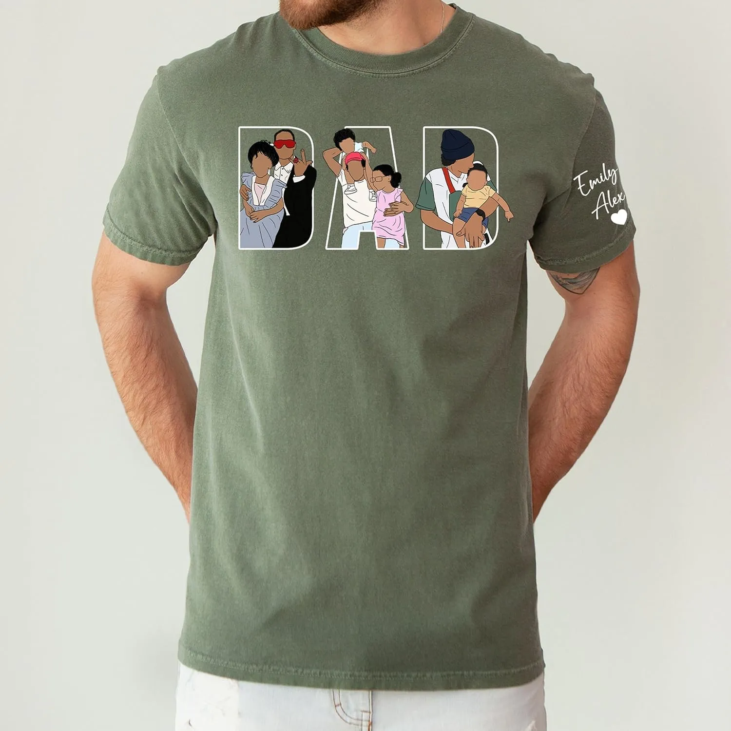 Personalized Dad Shirt, Custom Dad with Kids Names On Sleeve Tshirt, Est Date Daddy T Shirt