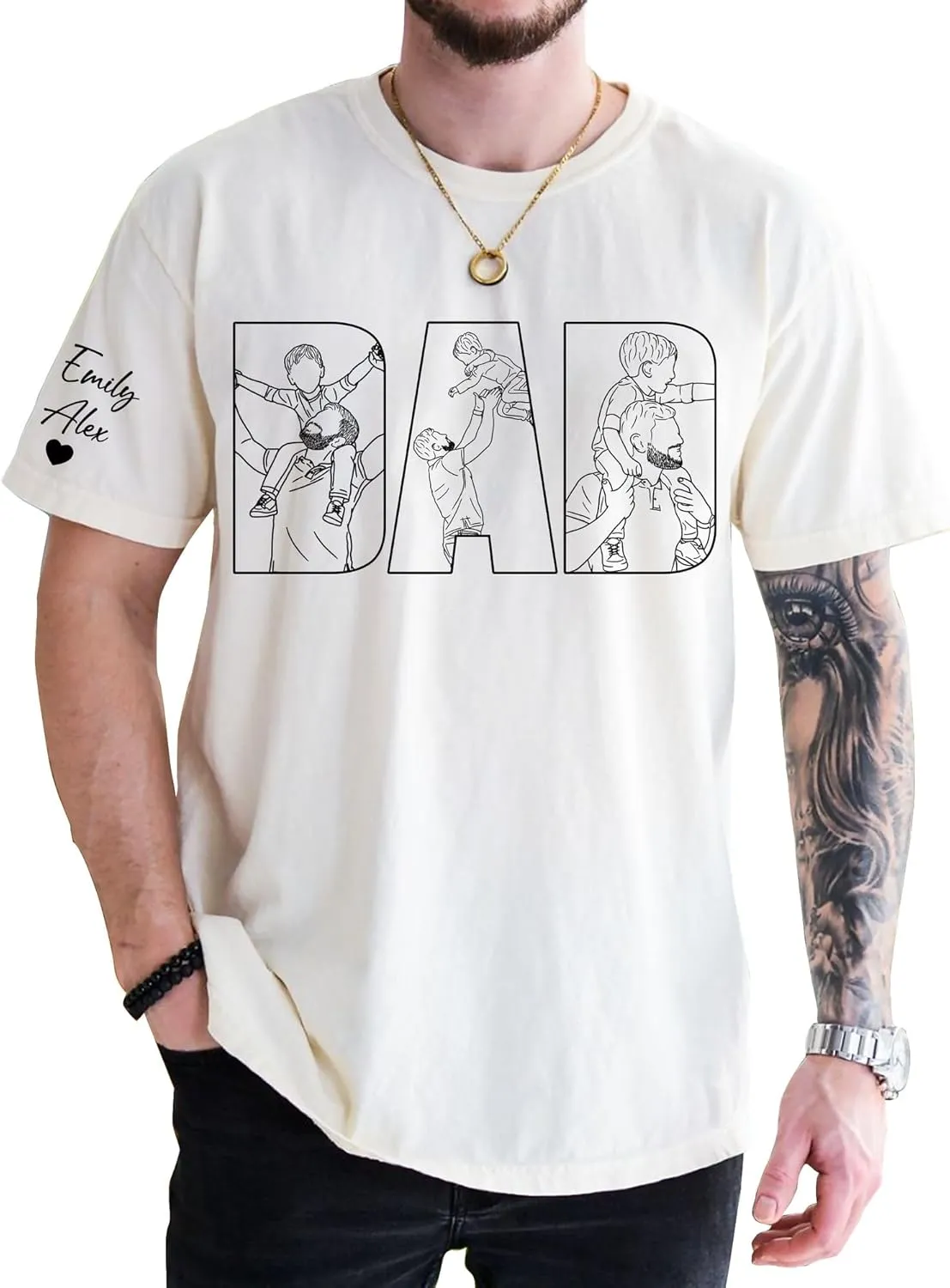 Personalized Dad Shirt, Custom Dad with Kids Names On Sleeve Tshirt, Est Date Daddy T Shirt