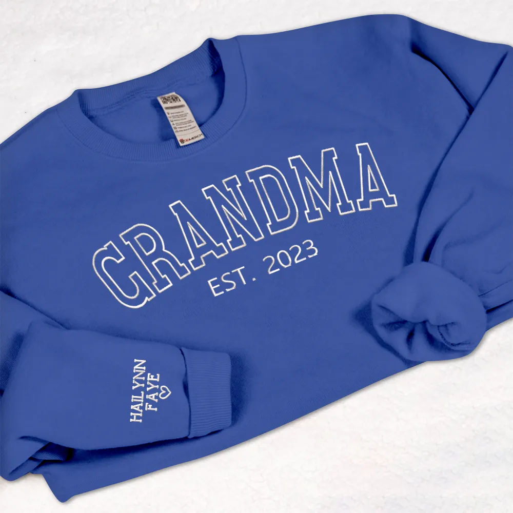 Personalized Embroidered Grandma Sweatshirt with grandkids names, Custom Name Embroidered Kids On Sleeve