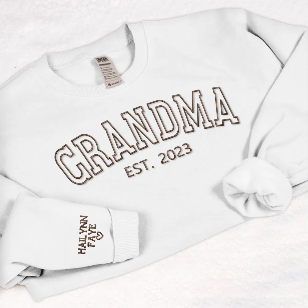 Personalized Embroidered Grandma Sweatshirt with grandkids names, Custom Name Embroidered Kids On Sleeve