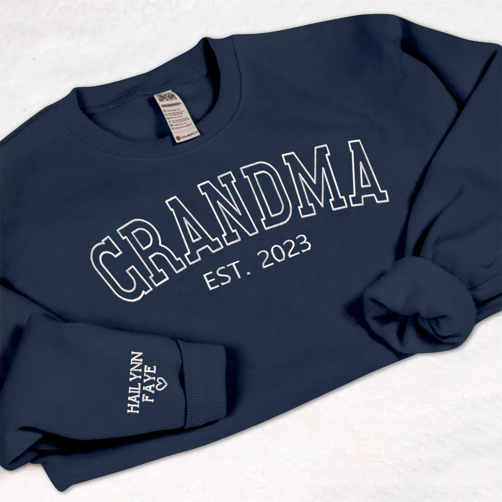 Personalized Embroidered Grandma Sweatshirt with grandkids names, Custom Name Embroidered Kids On Sleeve