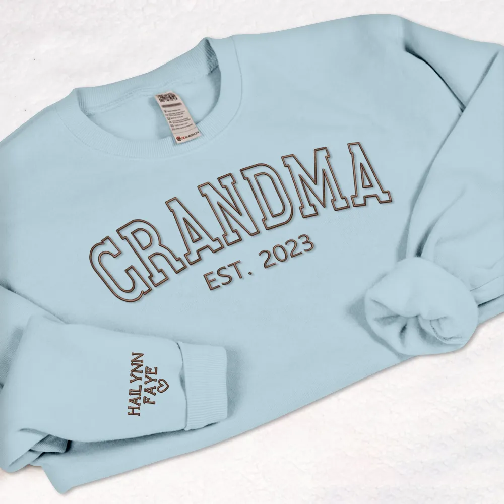 Personalized Embroidered Grandma Sweatshirt with grandkids names, Custom Name Embroidered Kids On Sleeve
