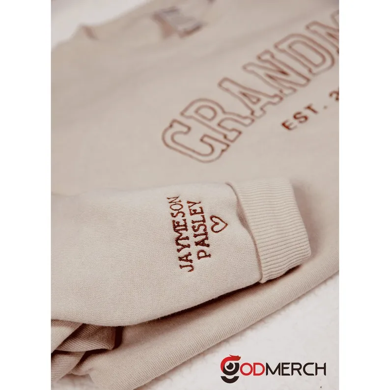 Personalized Embroidered Grandma Sweatshirt with grandkids names, Custom Name Embroidered Kids On Sleeve