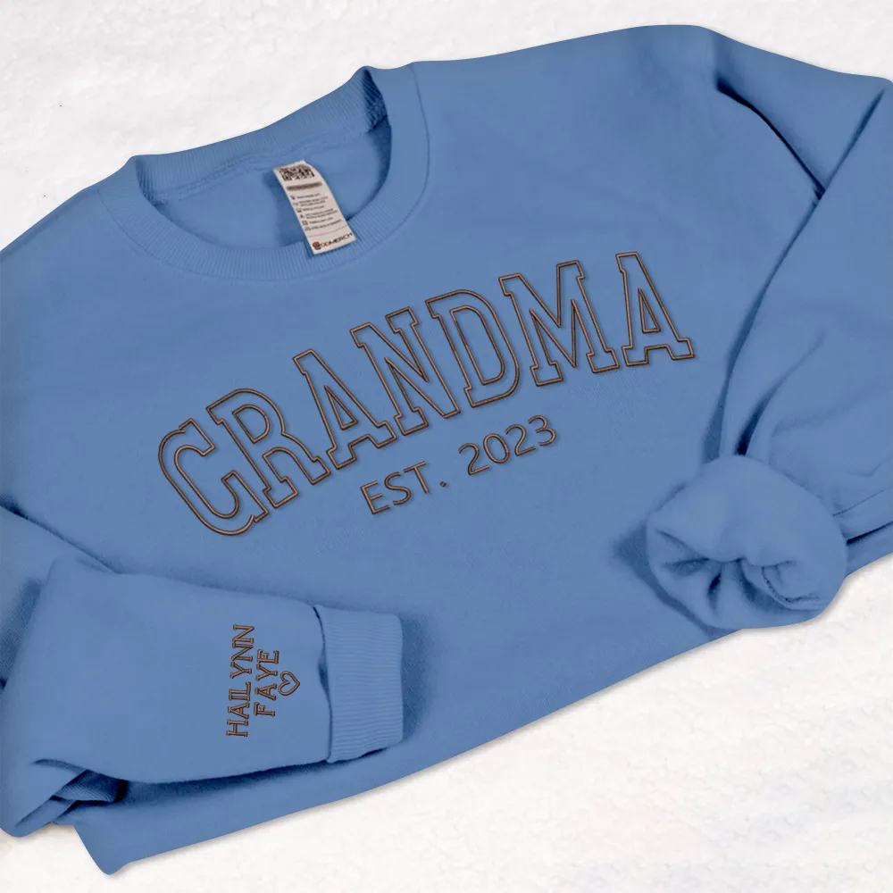 Personalized Embroidered Grandma Sweatshirt with grandkids names, Custom Name Embroidered Kids On Sleeve