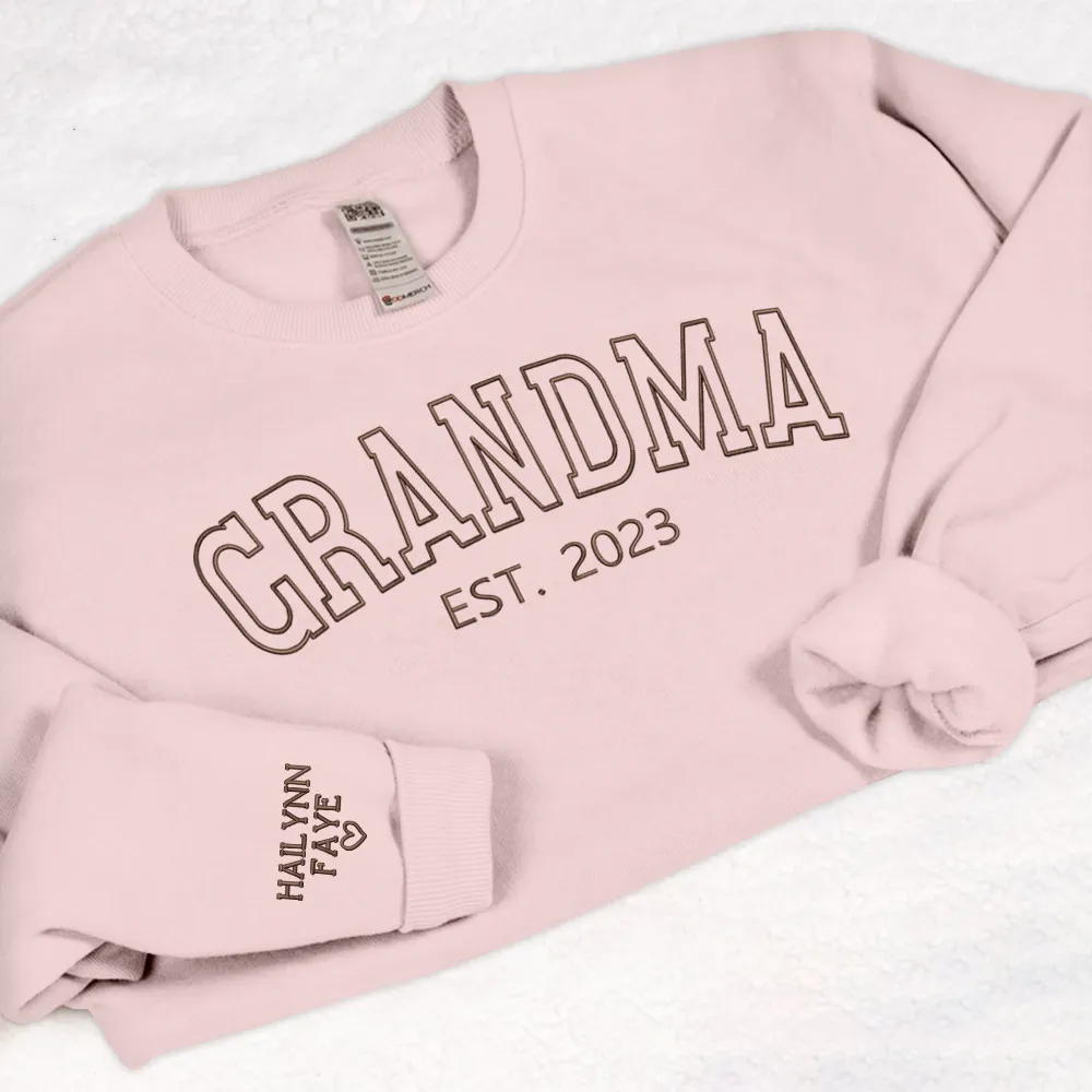 Personalized Embroidered Grandma Sweatshirt with grandkids names, Custom Name Embroidered Kids On Sleeve