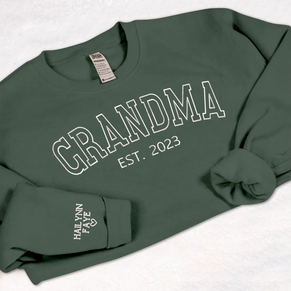 Personalized Embroidered Grandma Sweatshirt with grandkids names, Custom Name Embroidered Kids On Sleeve