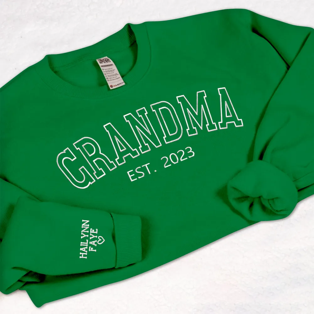 Personalized Embroidered Grandma Sweatshirt with grandkids names, Custom Name Embroidered Kids On Sleeve